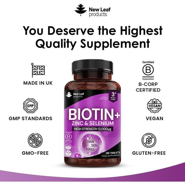 New leaf health Biotin Hair Growth Vitamins 12000 mcg - With Zinc & Selenium image 4