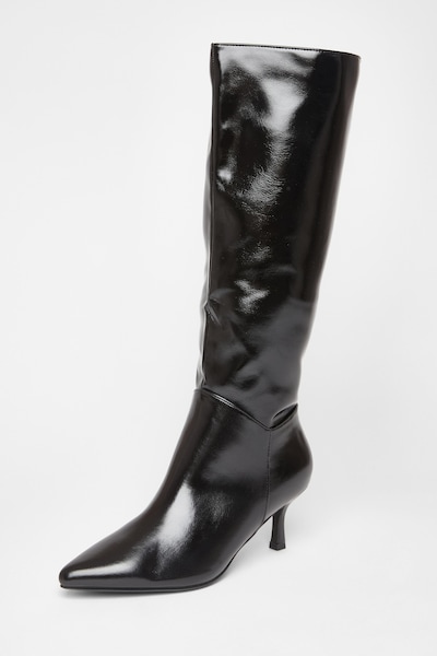 Quiz Black Faux Leather Pointed Toe Boots