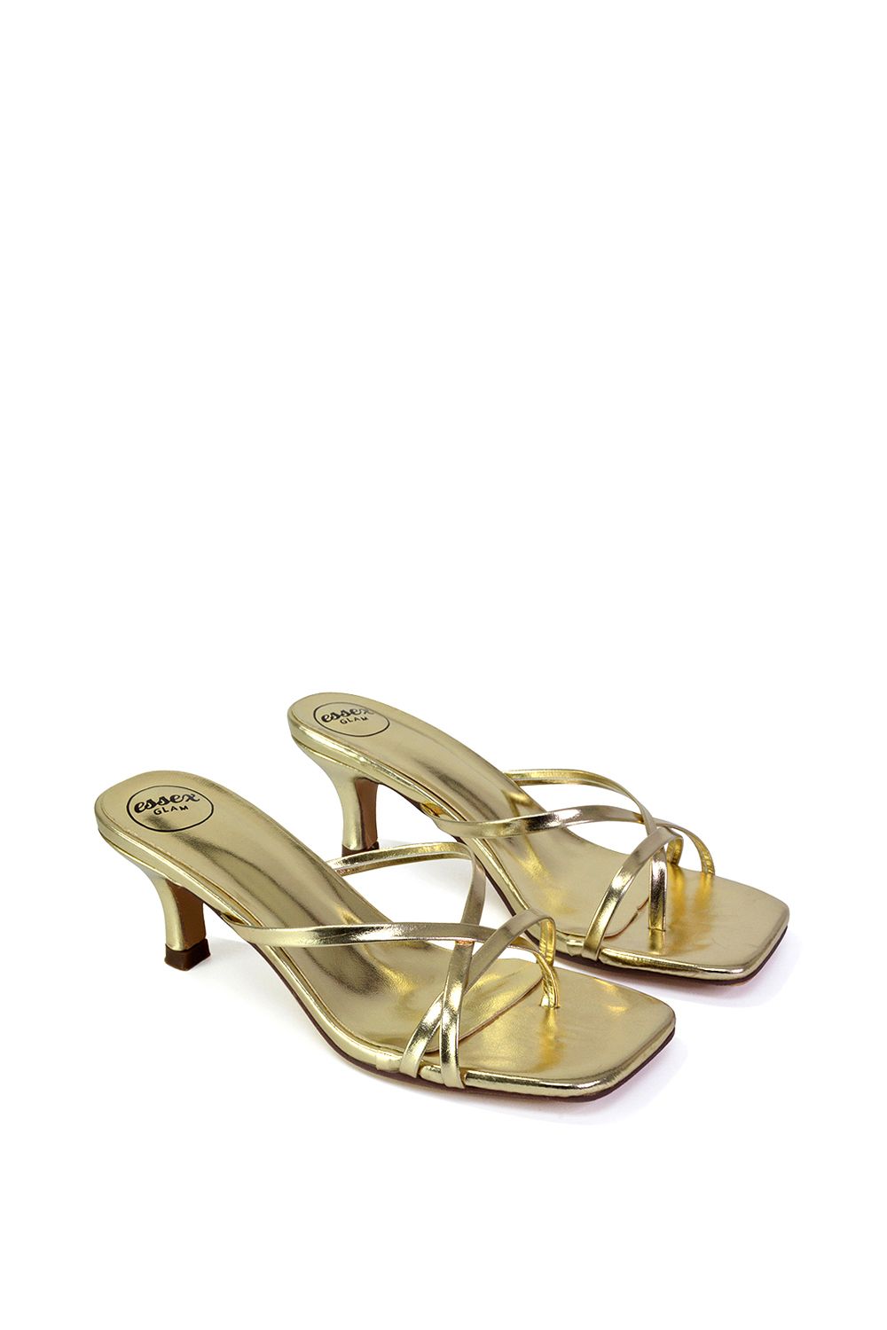 XY London 'Dream' Strappy Square Toe Kitten Heel Slip on Mule Sandals image 3