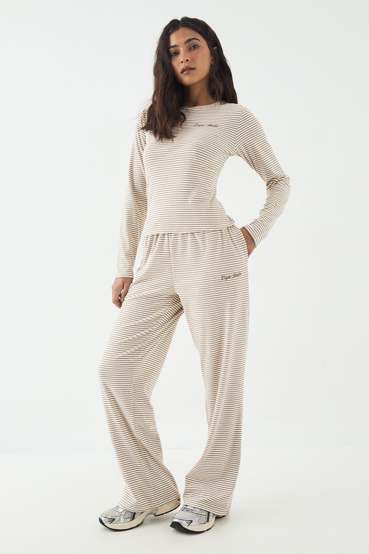 DSGN Studio DSGN Studio Soft Stripe Straight Leg Trouser Ecru image 3