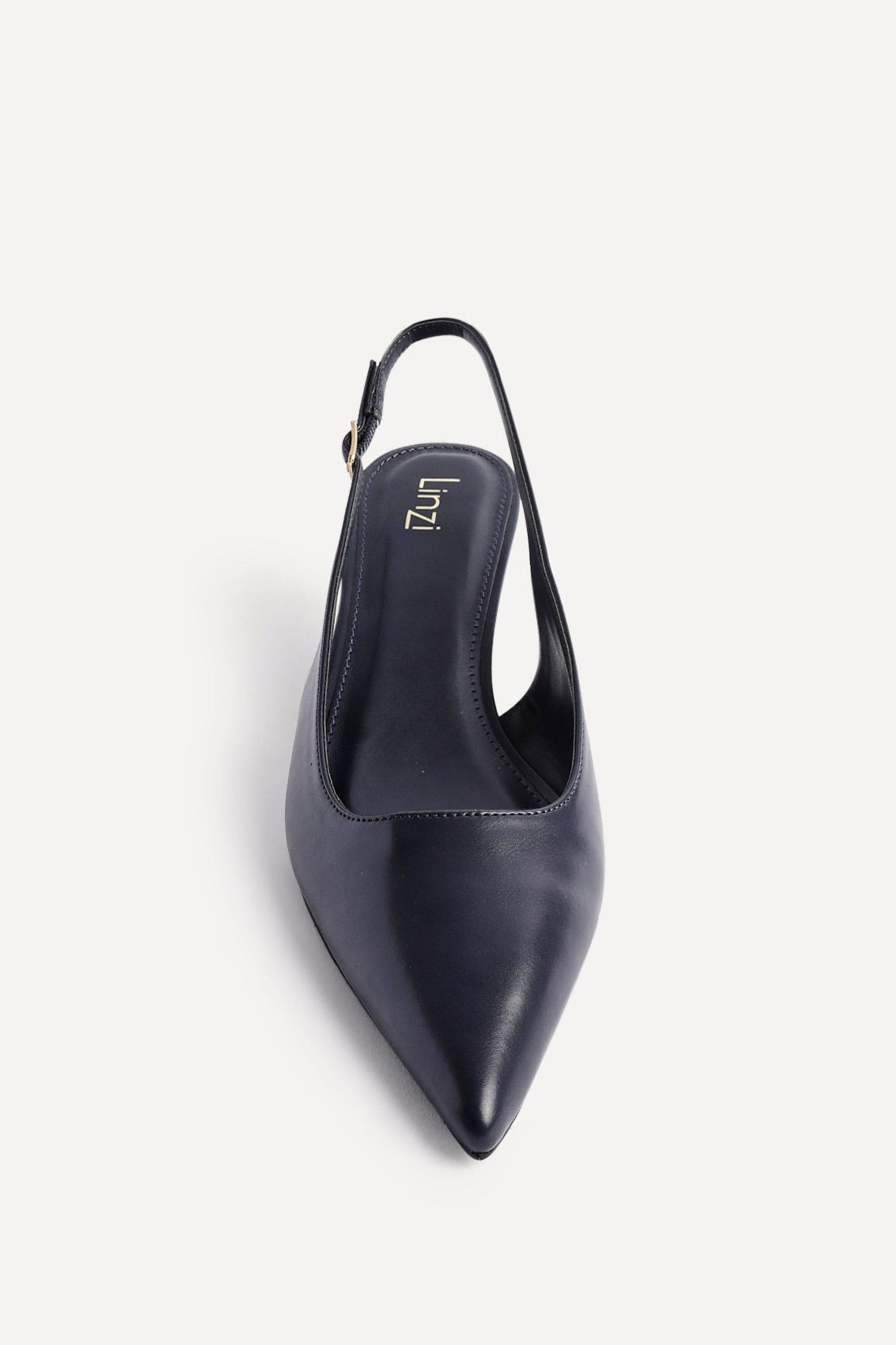 Linzi Elvira Navy Faux Leather Slingback Kitten Court Heels image 4
