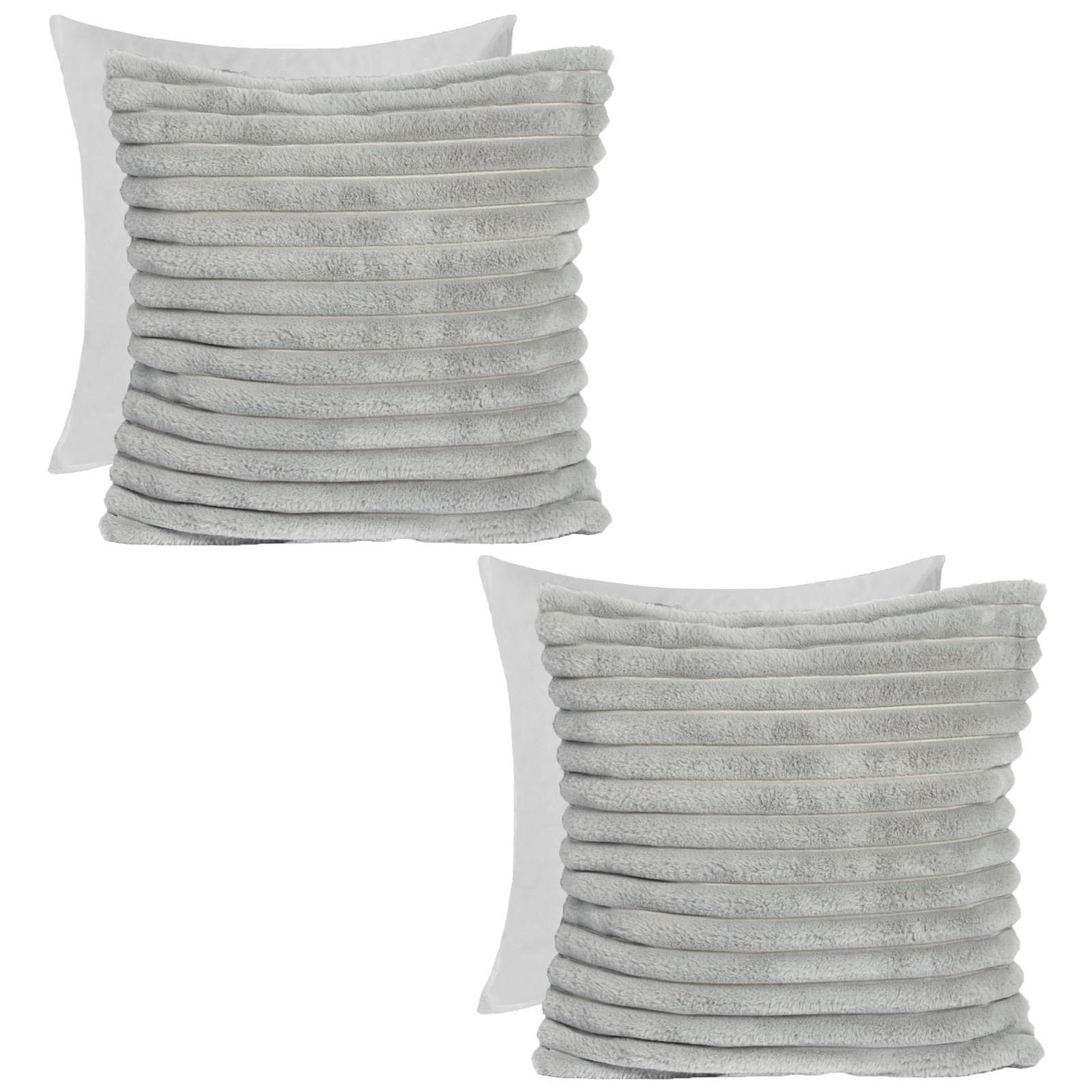 OHS 2 x Faux Fur Thick Rib Filled Cushion Covers