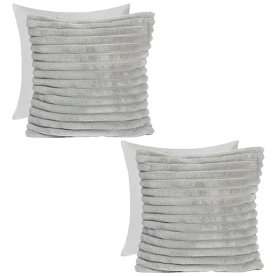 OHS 2 x Faux Fur Thick Rib Filled Cushion Covers