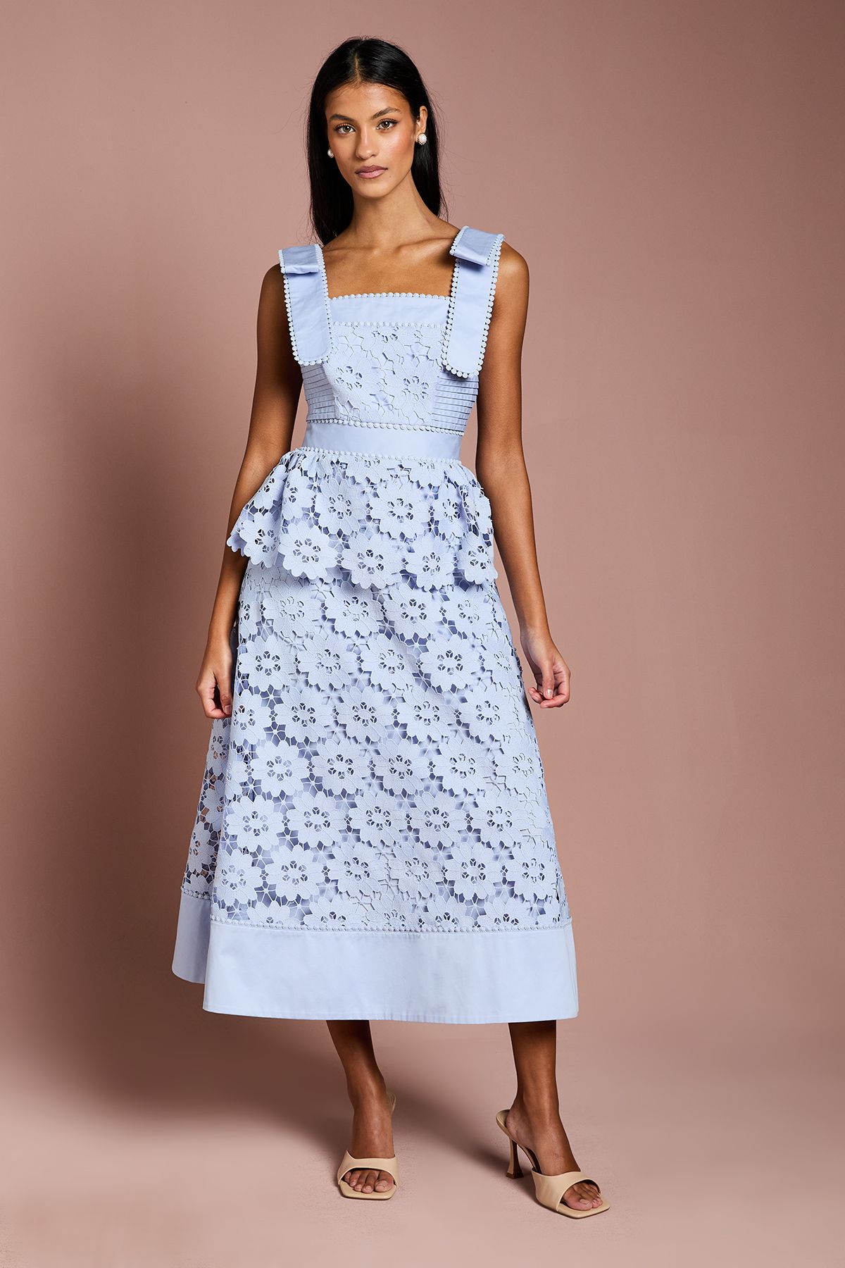 Coast Petite Peplum Lace Midi Dress Powder Blue image 1