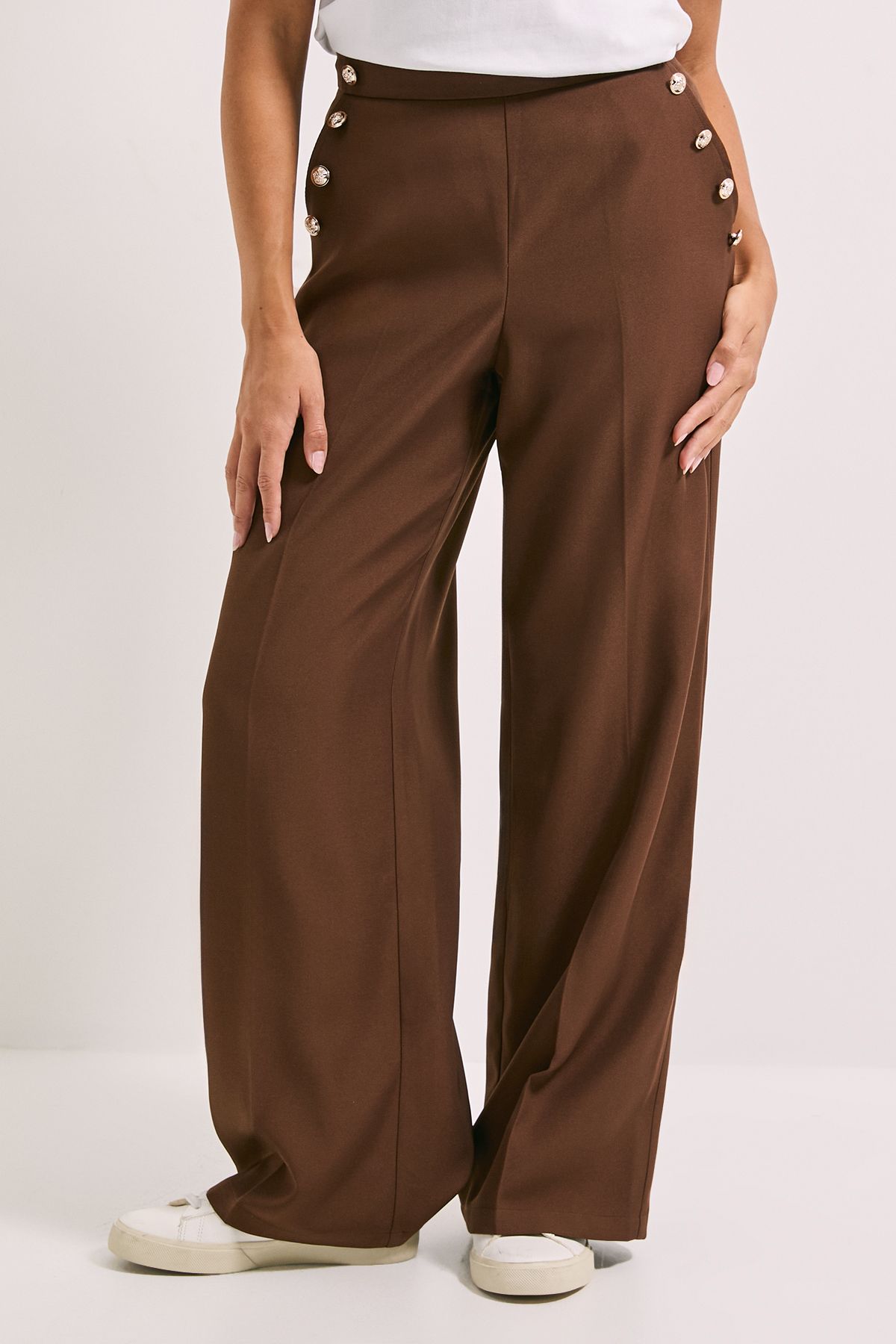 Dorothy Perkins Military Button Detail Wide Leg Trouser Chocolate image 1