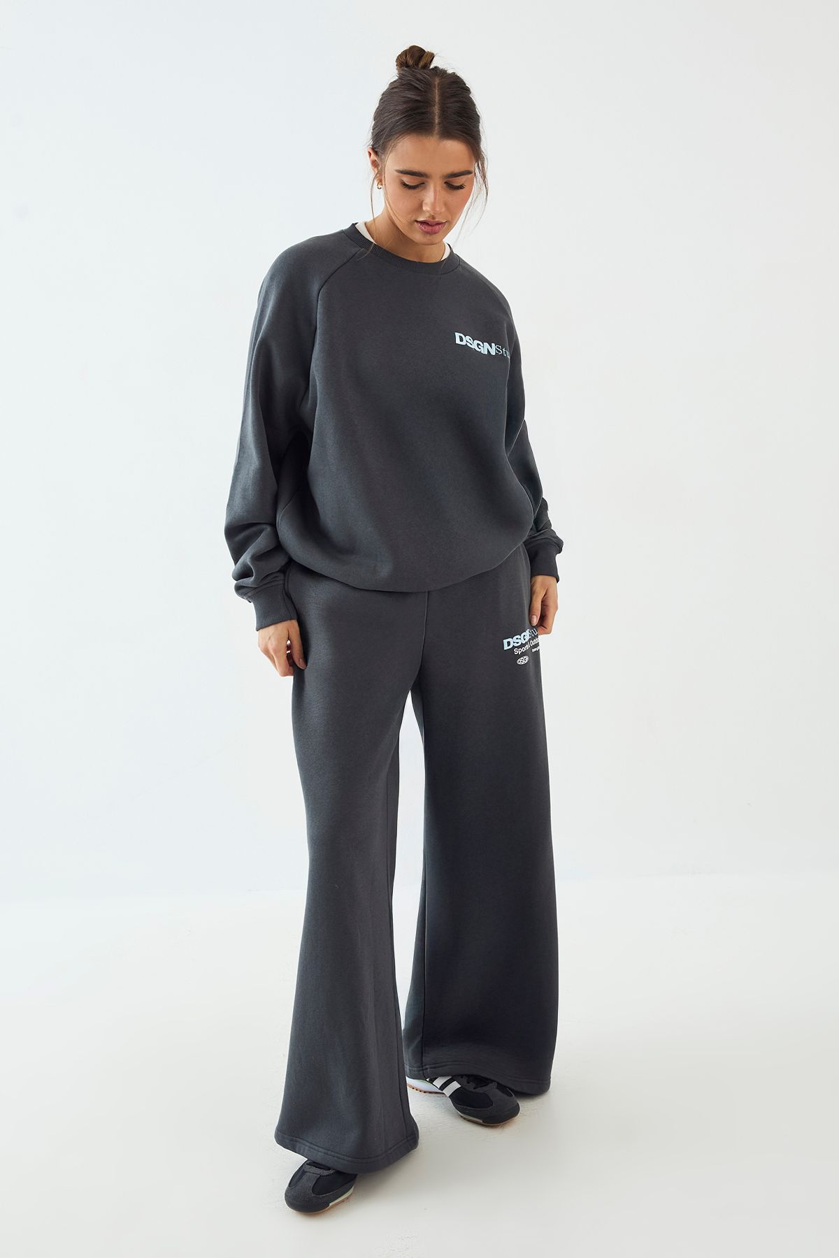 DSGN Studio DSGN Studio Sports And Outdoors Printed Sweatshirt Tracksuit Charcoal