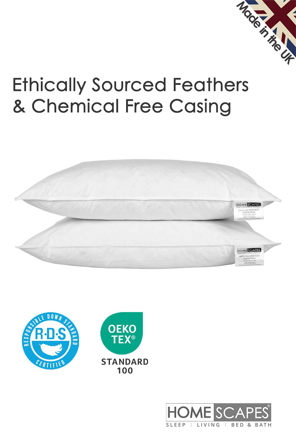 Homescapes White Duck Feather Pillow Pair image 3