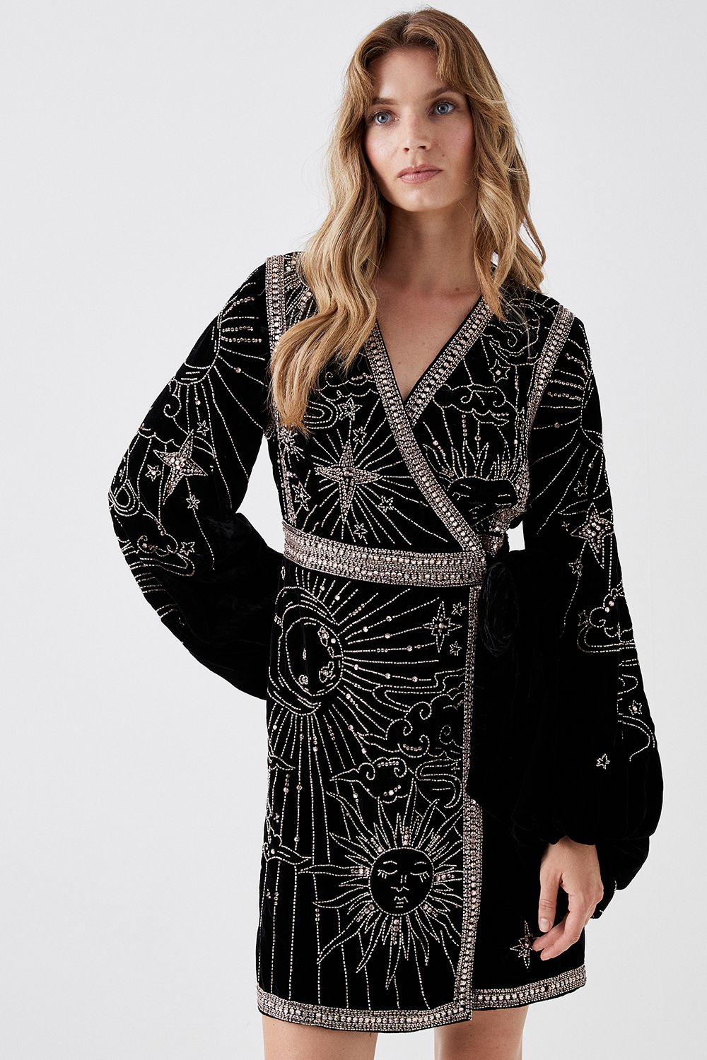 Coast Party Sequin Velvet Wrap Mini Dress Black