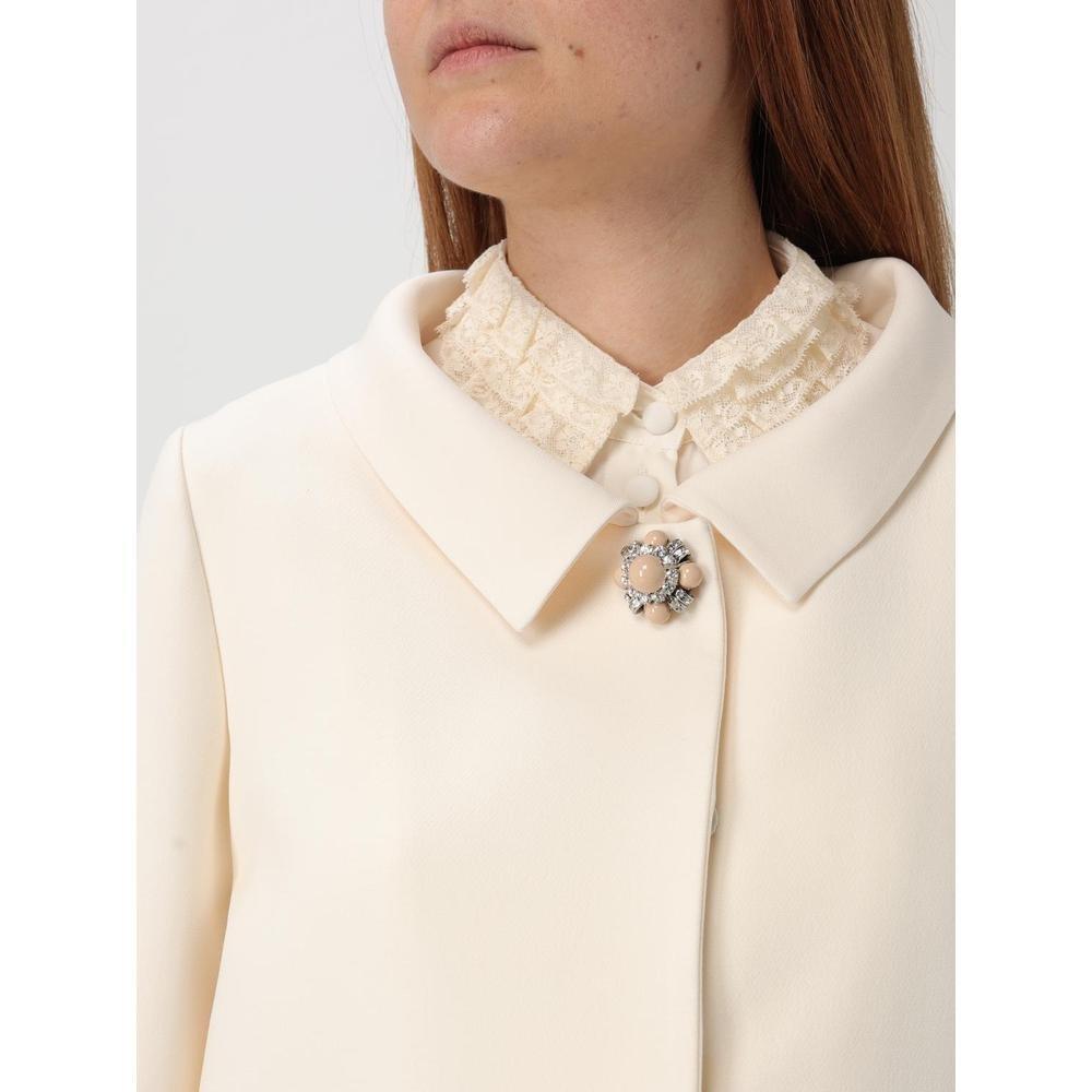 Valentino Cropped Crepe Blazer Lace Cuffs Wo - Yellow Cream Jackets image 5