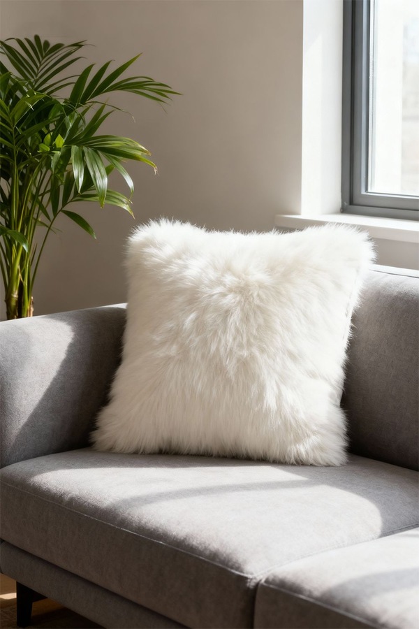 Living and Home 50x50cm Autumn Cushion Cover White Plush Sofa Cushion Cover -Machine-Washable