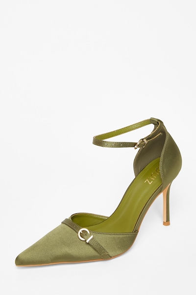 Quiz Green Satin Buckle Court Heels