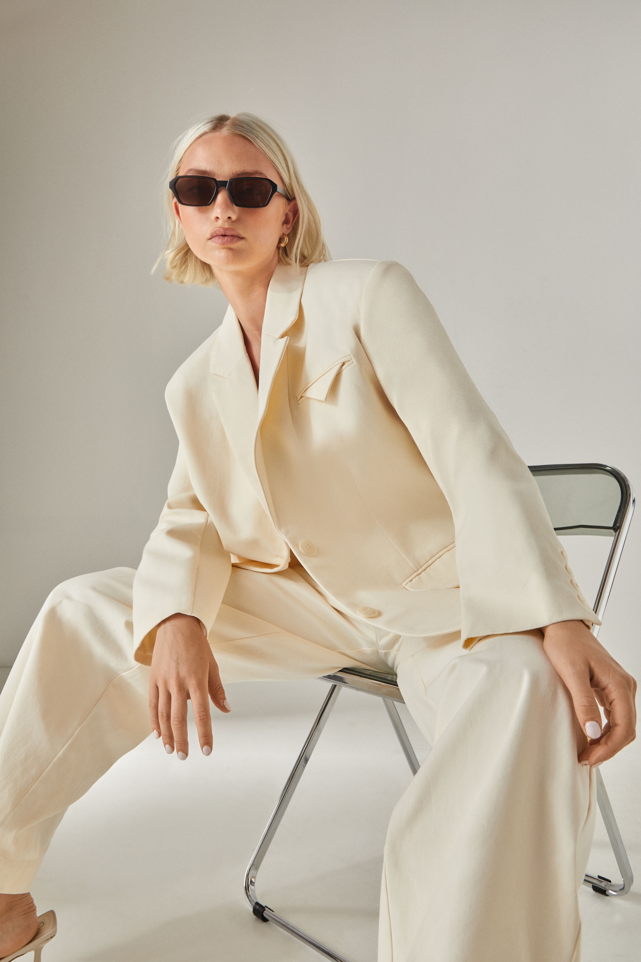 NastyGal Peached Cotton Twill Oversized Tailored Blazer Cream image 1