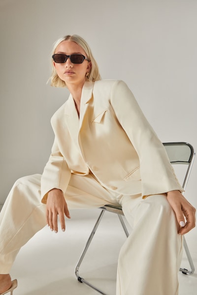 NastyGal Peached Cotton Twill Oversized Tailored Blazer Cream