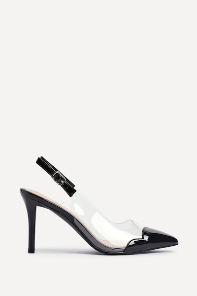 Linzi Nolita Black Perspex Patent Mix Slingback Court Heels