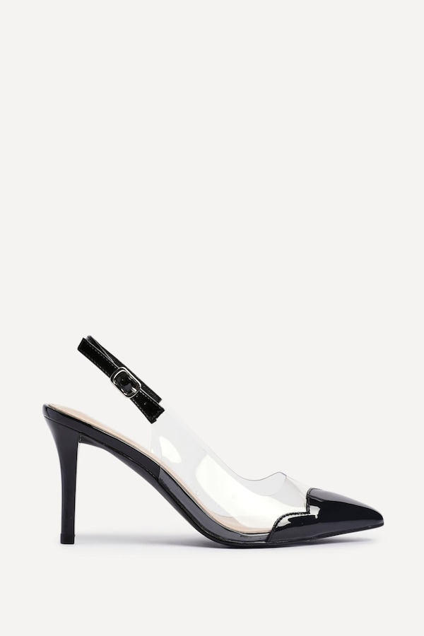 Linzi Nolita Black Perspex Patent Mix Slingback Court Heels