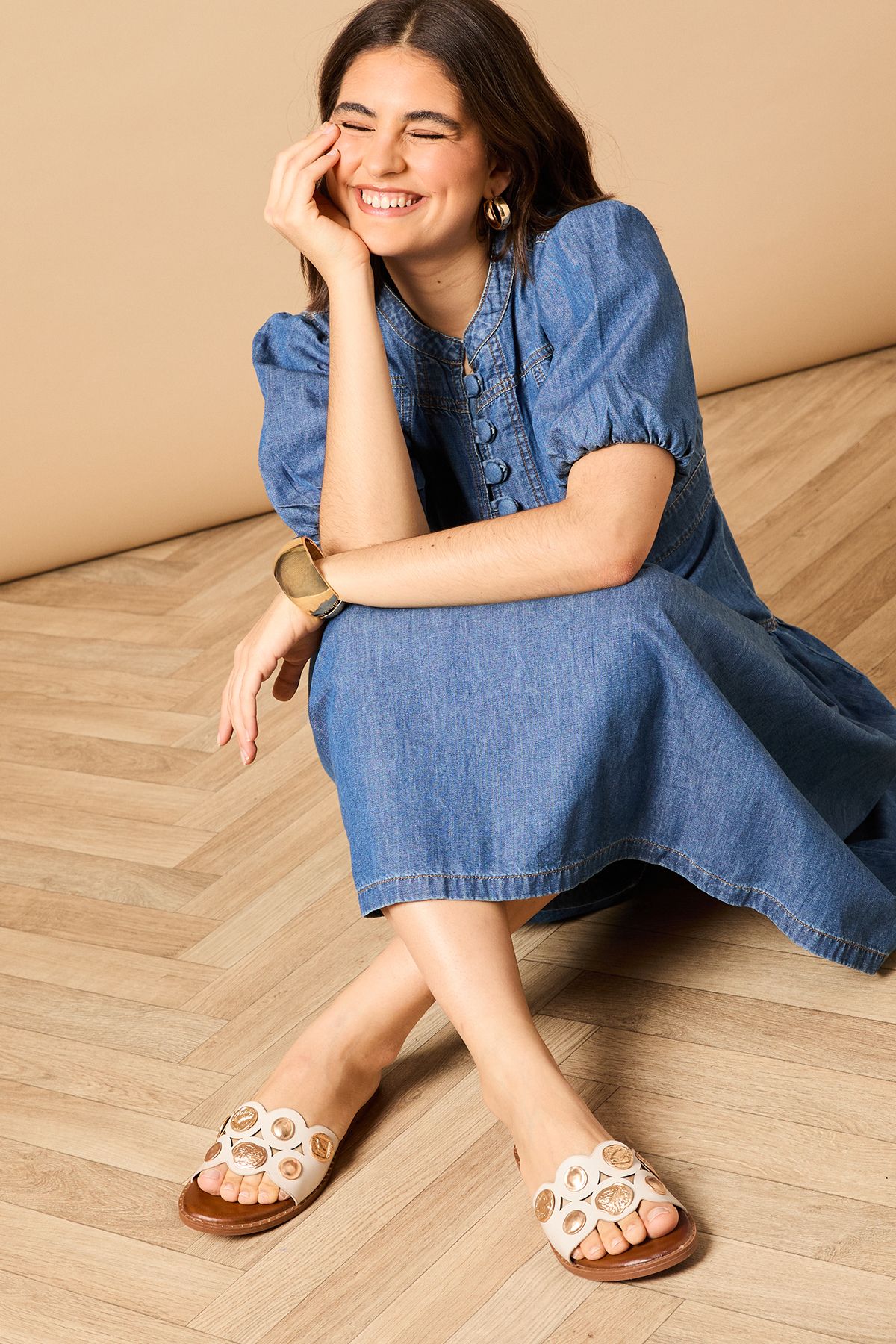 Oasis Mandy Faux Leather Metal Detail Sliders Bone image 3