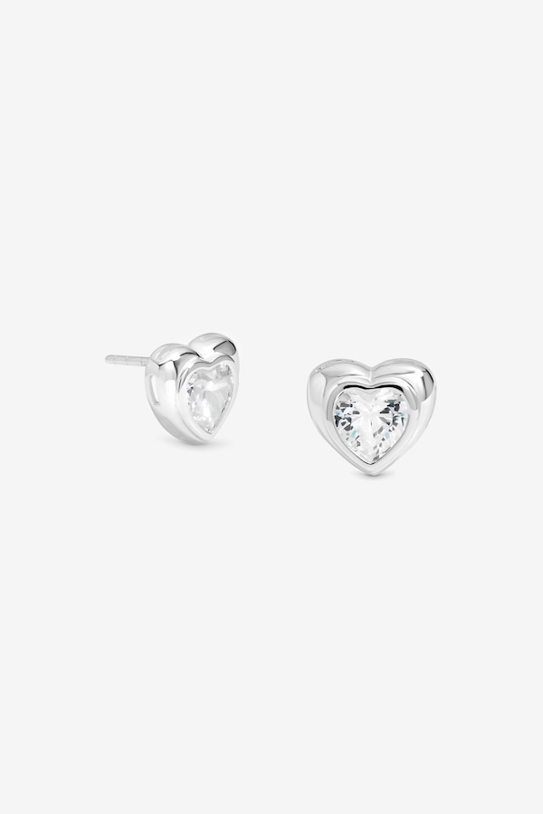 Simply Silver Sterling Silver 925 Polished Cubic Zirconia Centre Heart Stud Earrings