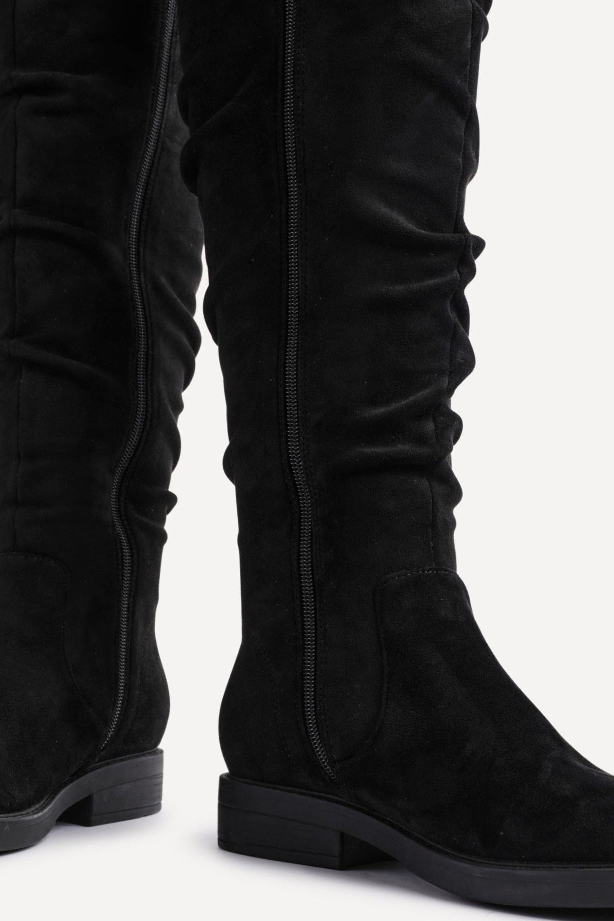 Linzi Ciara Black Faux Suede Ruched Flat Boot image 4