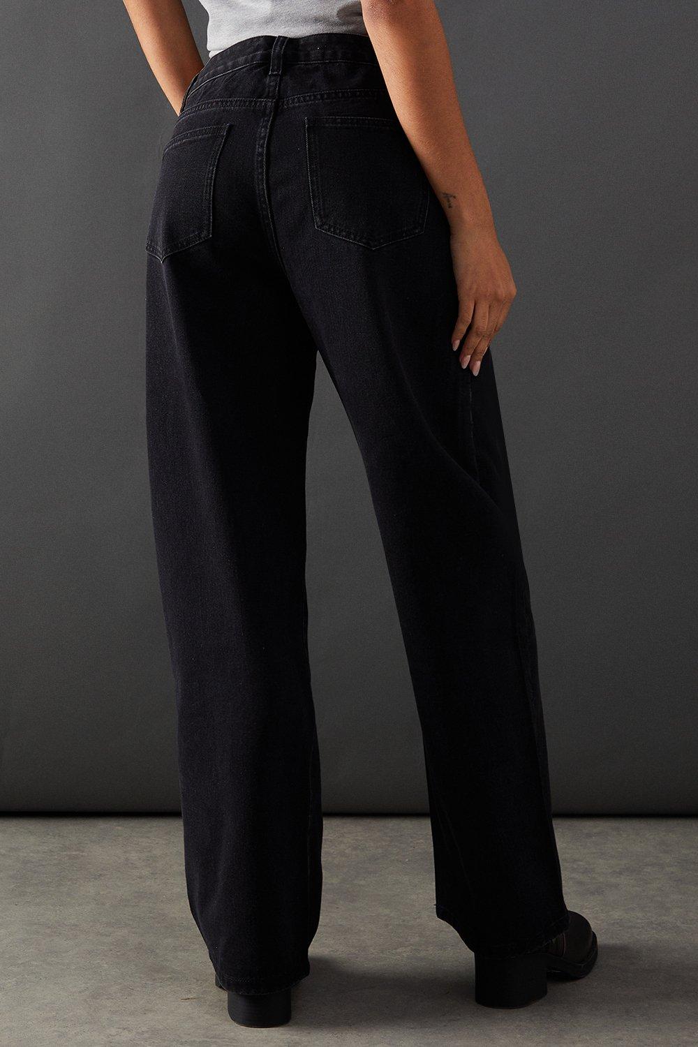 Warehouse Low Rise Denim Dad Jean Washed Black image 3