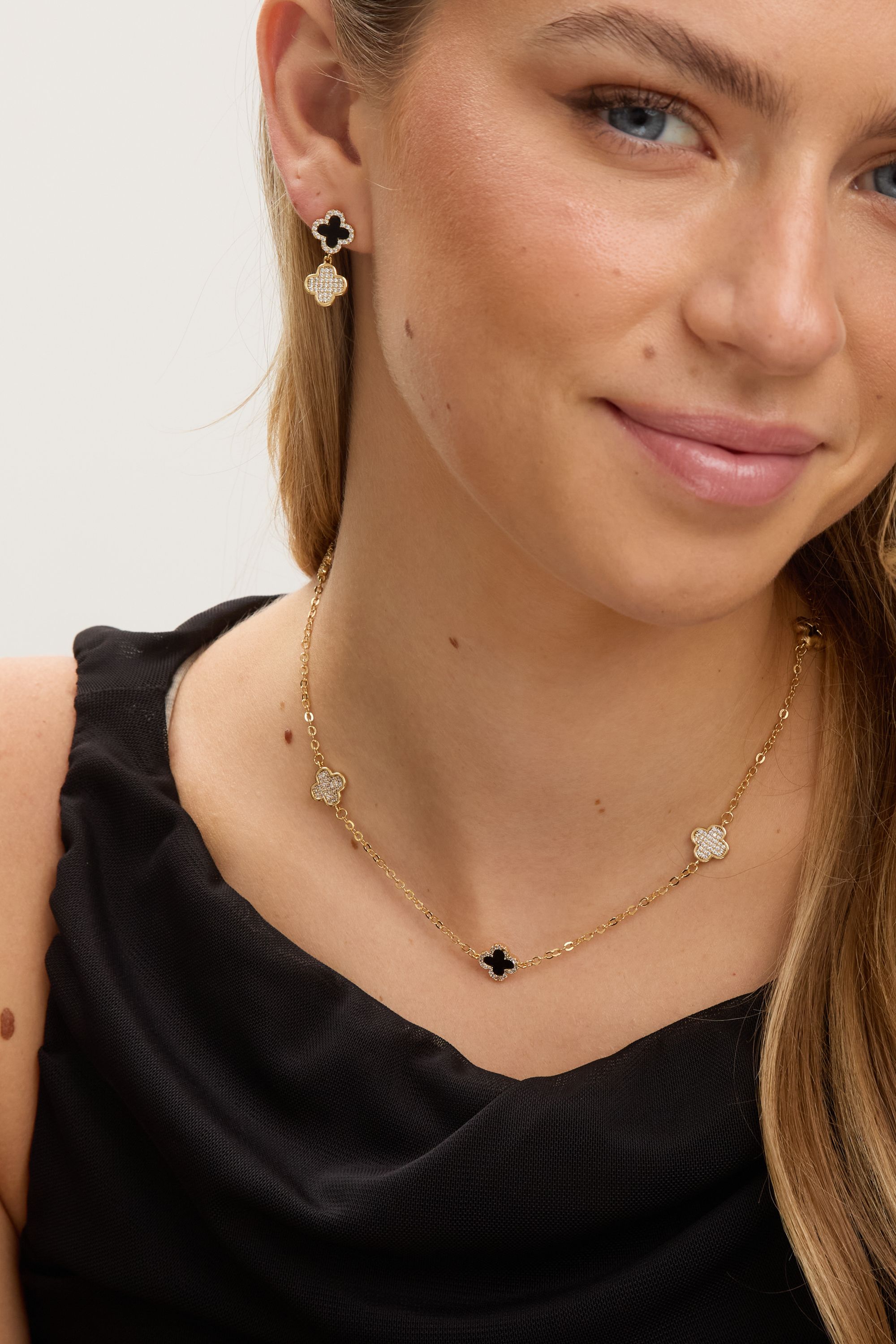 Jon Richard Gold Plated Pave and Jet Clover Necklace image 3