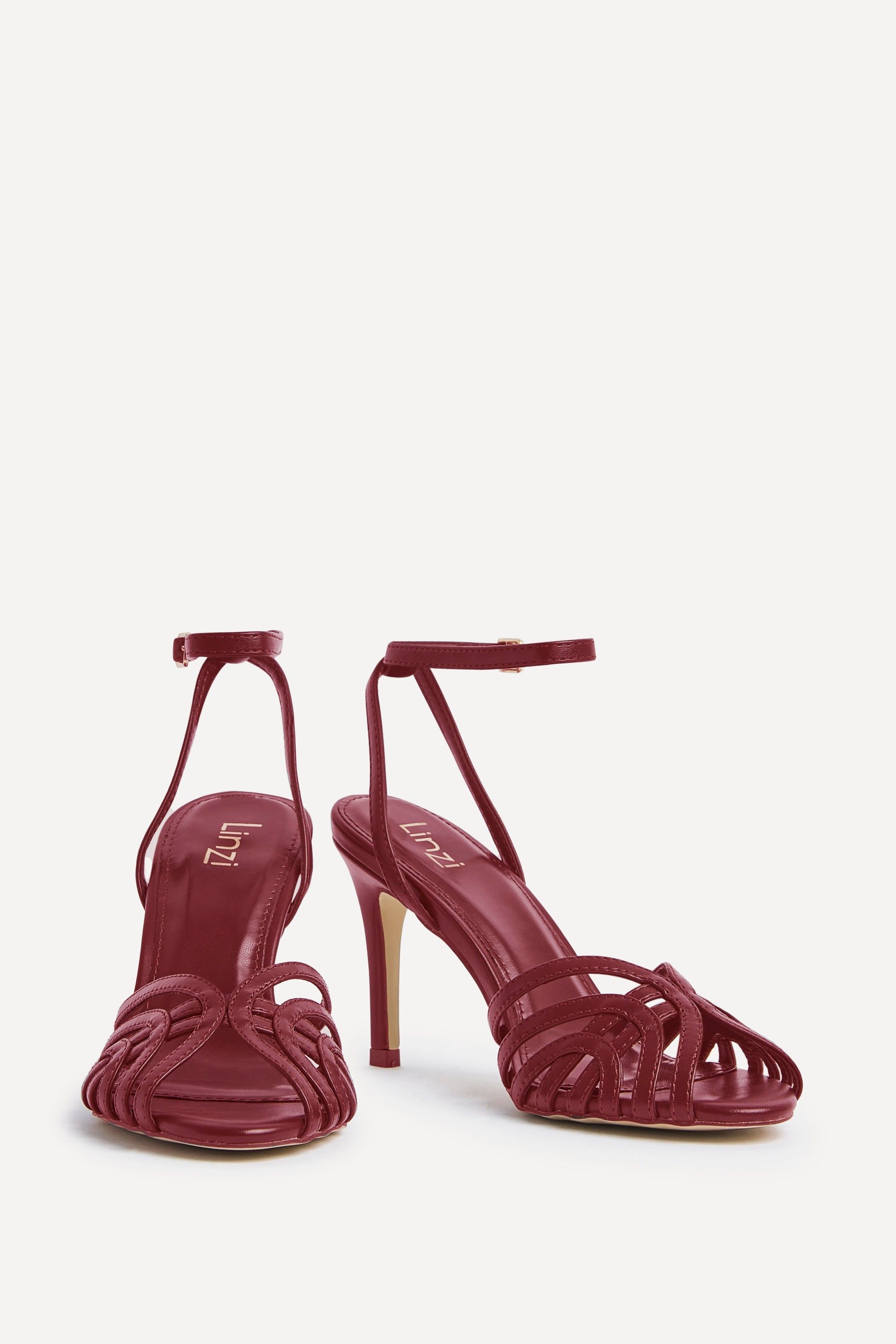 Linzi Eros Burgundy Faux Leather Caged Stiletto Heel image 3