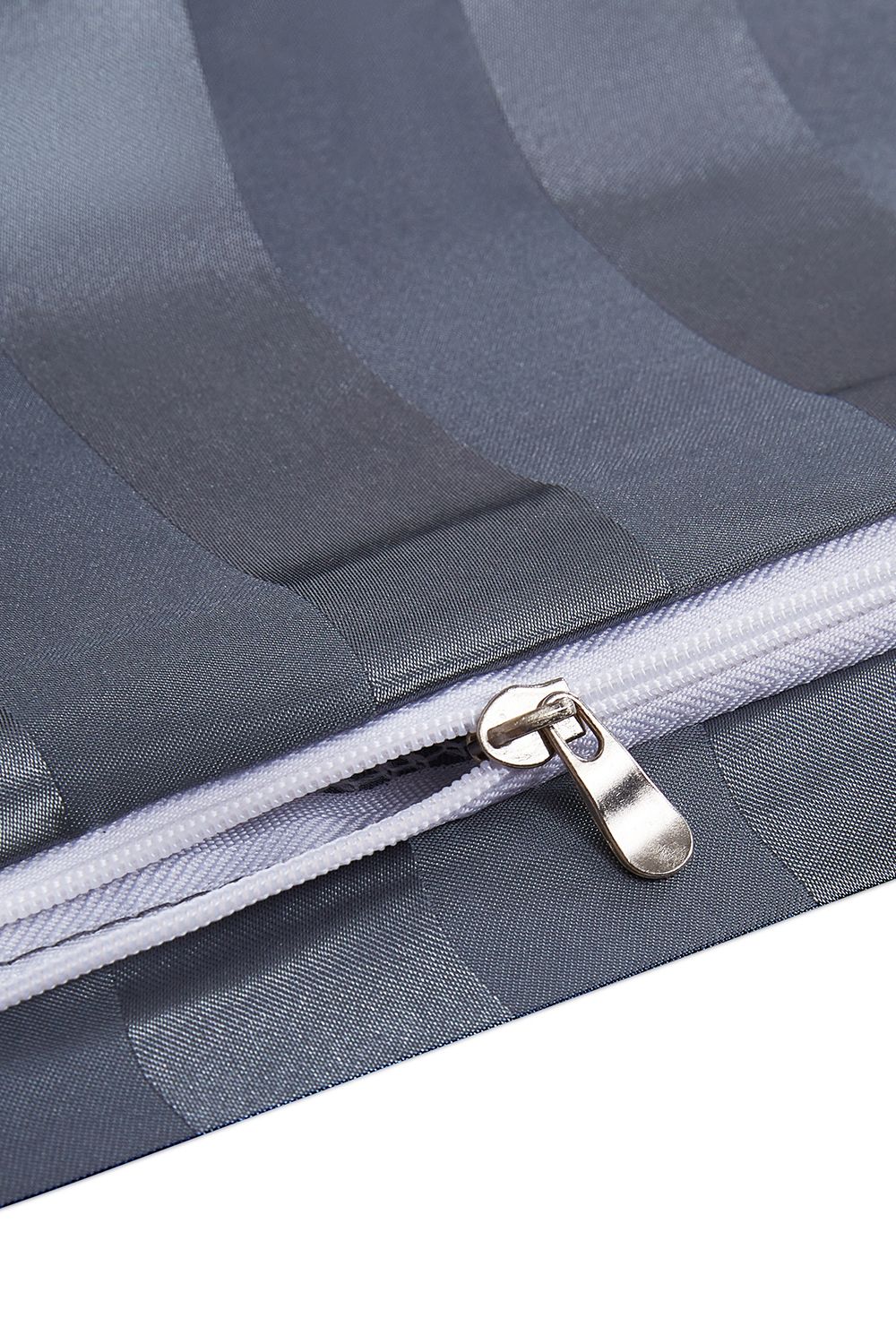 Living and Home Grey Striped Satin Accent Single Duvet Cover Set – 135x200cm Duvet & 50x75cm Pillowcase image 4