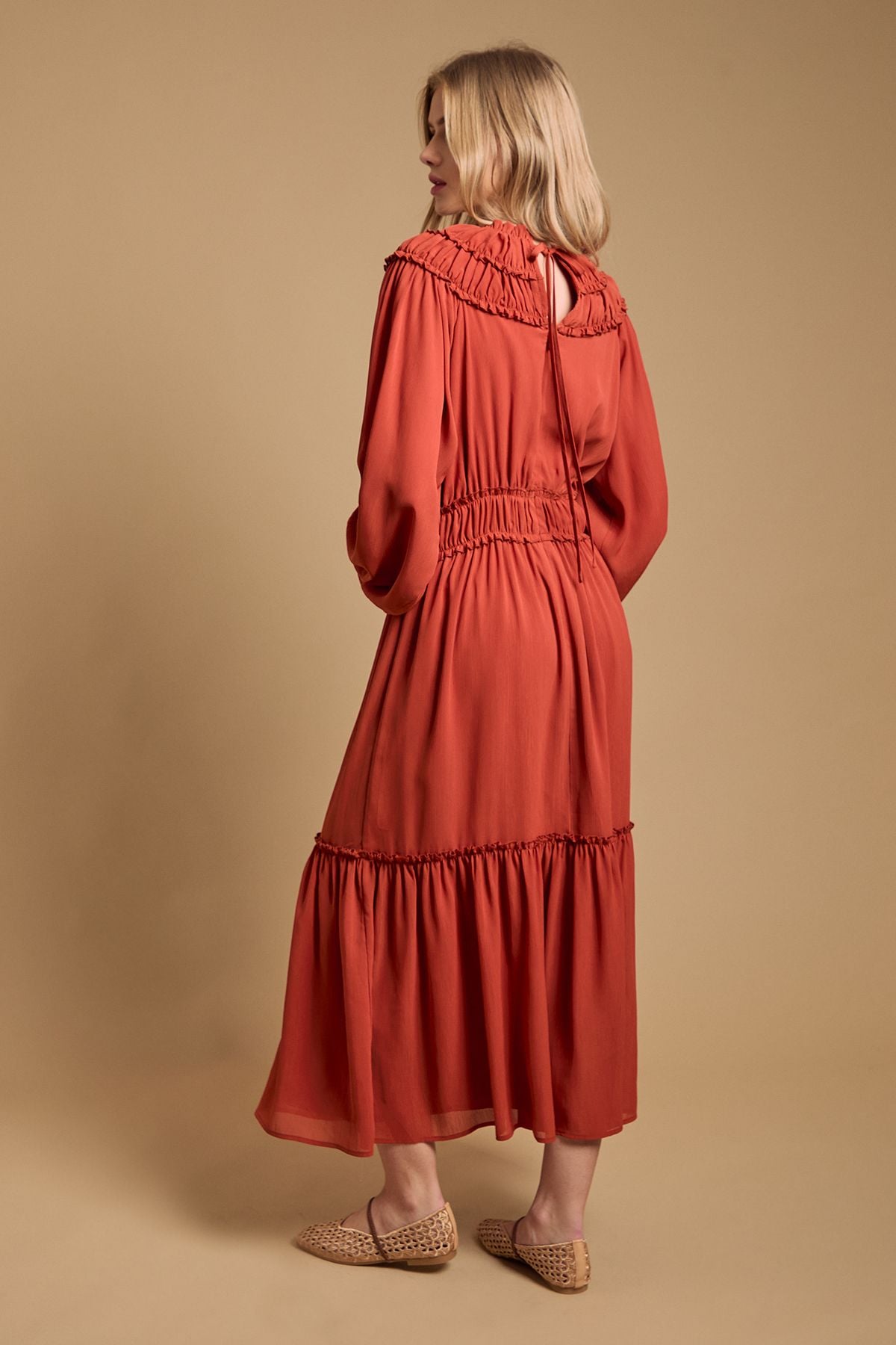 Oasis Ruffle Detail Midi Dress Ochre image 3