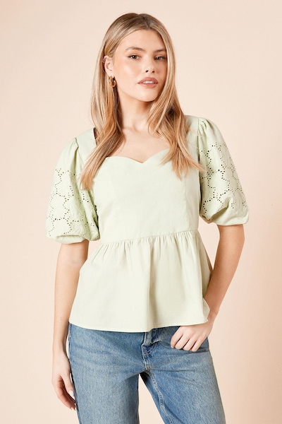 Dorothy Perkins Cutwork Sleeve Poplin Blouse Mint