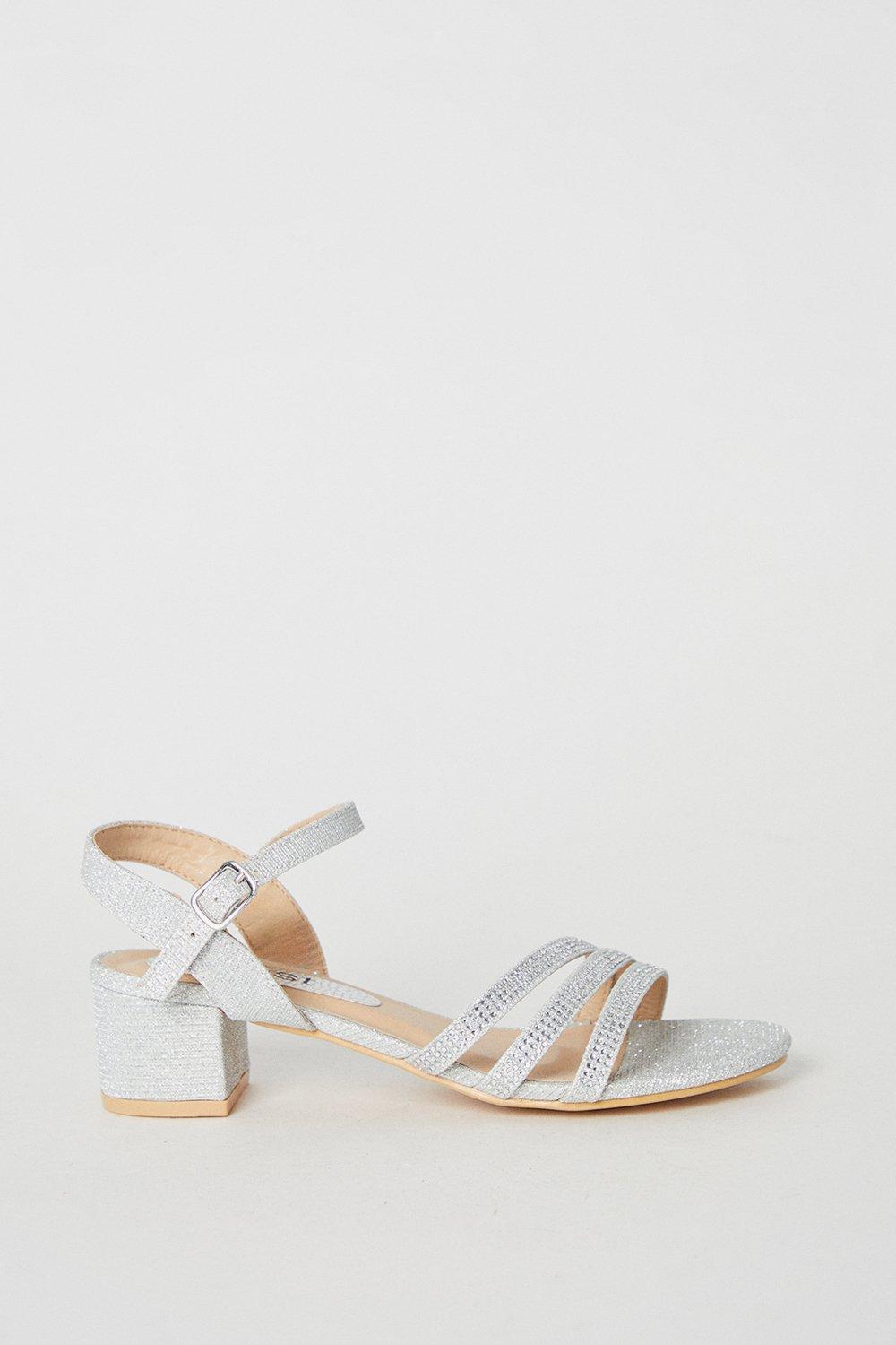 Coast Flower Girl Belle Diamante Triple Strap Low Heeled Sandals Silver image 2