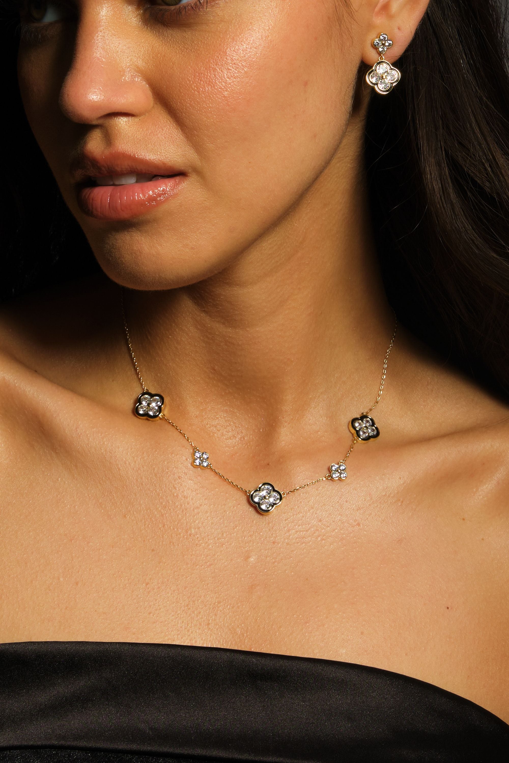 Jon Richard 14K Gold Plated Jet and Crystal Clover Necklace - Gift Box image 5