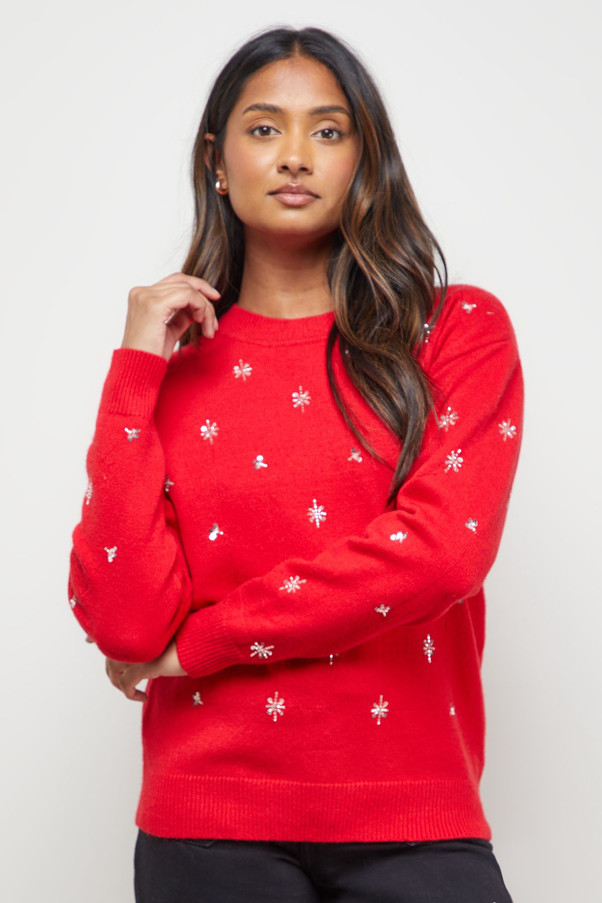Oasis Embellished Crew Neck Jumper Red