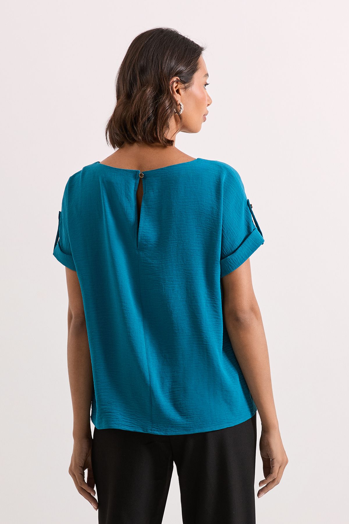 Dorothy Perkins Roll Sleeve Blouse Teal image 3