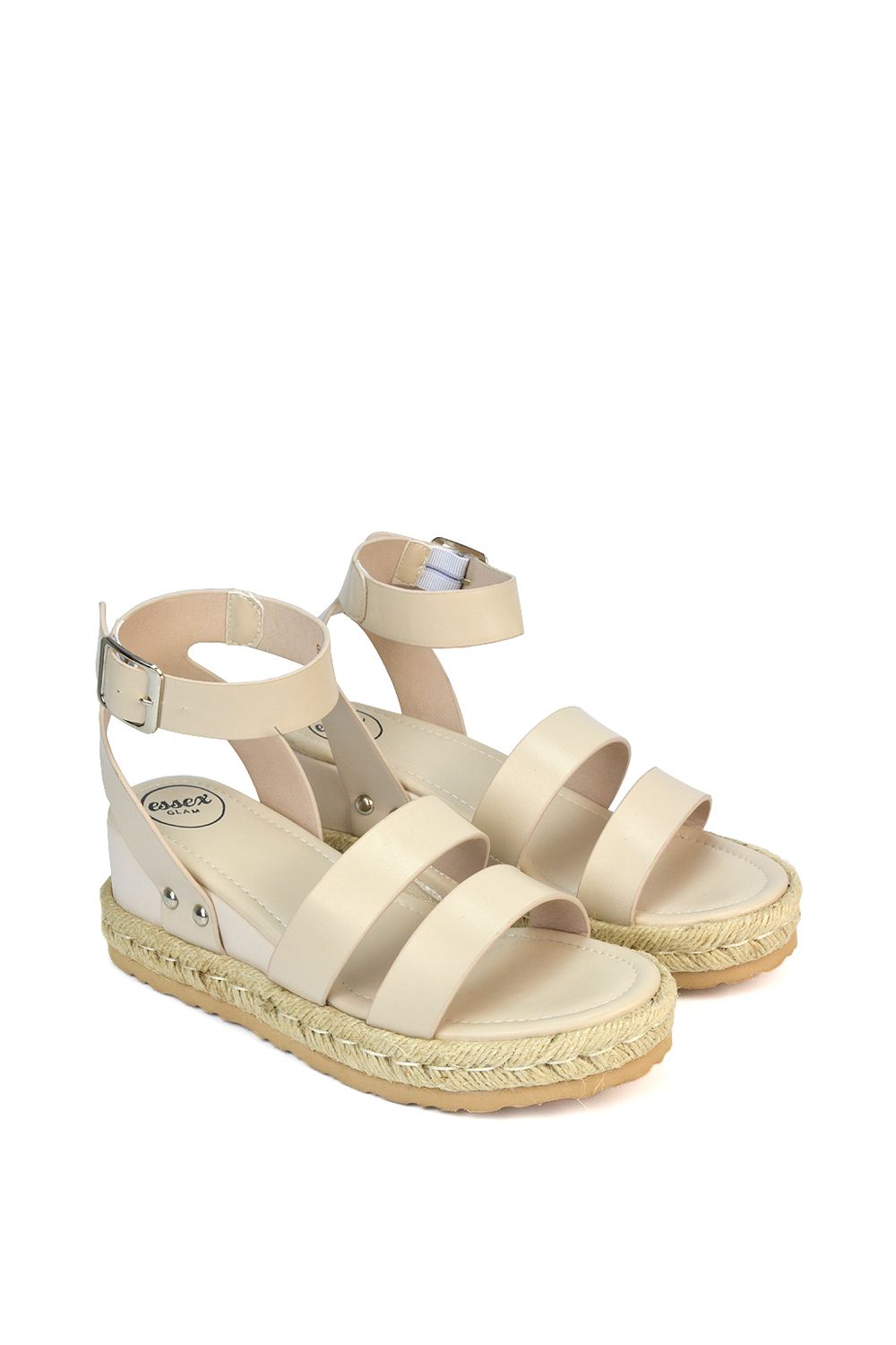 XY London 'Brook' Espadrille Platform Wedge Low Heel Sandal Shoes With Ankle Strap image 3