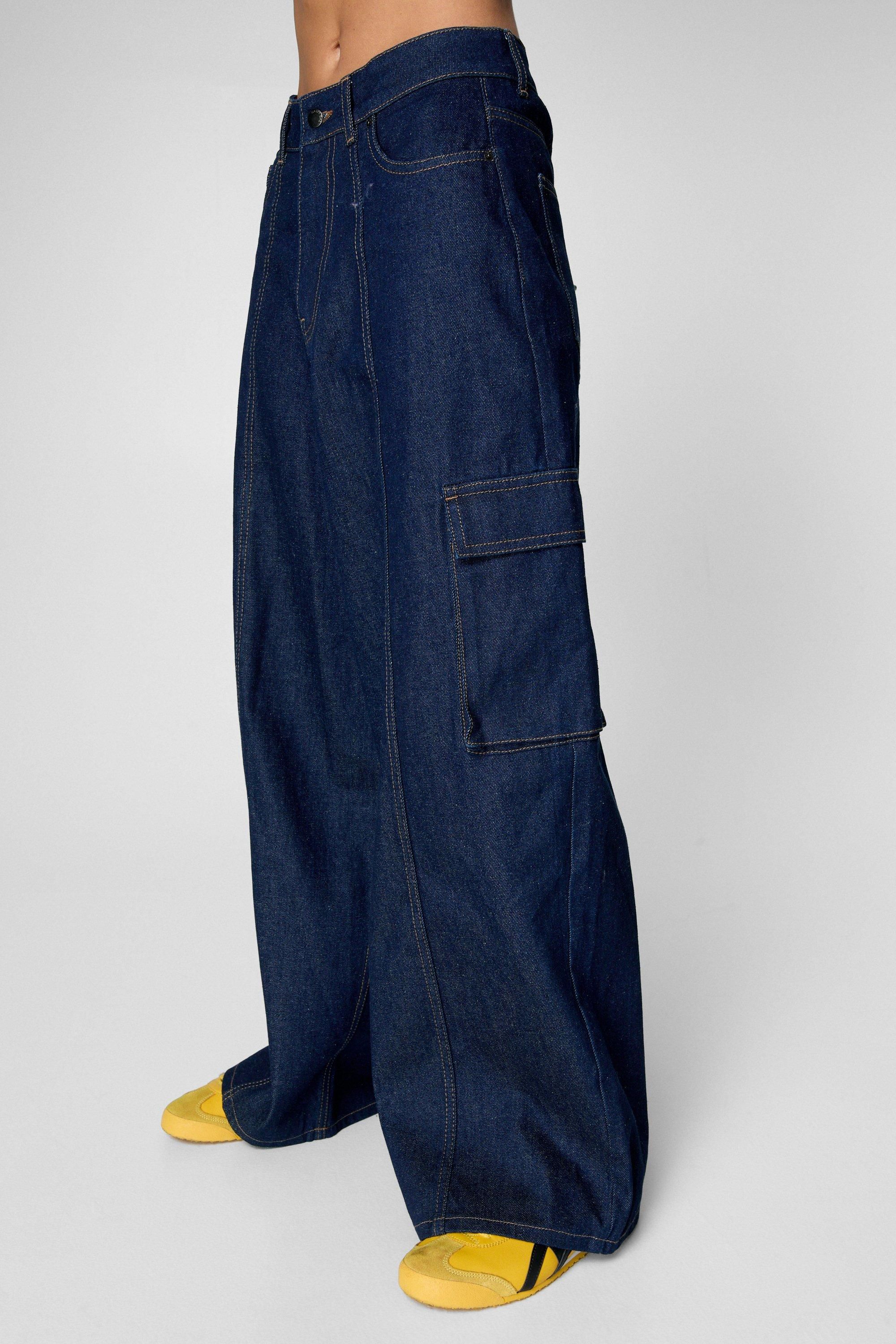 NastyGal Cargo Denim Jean Indigo image 4