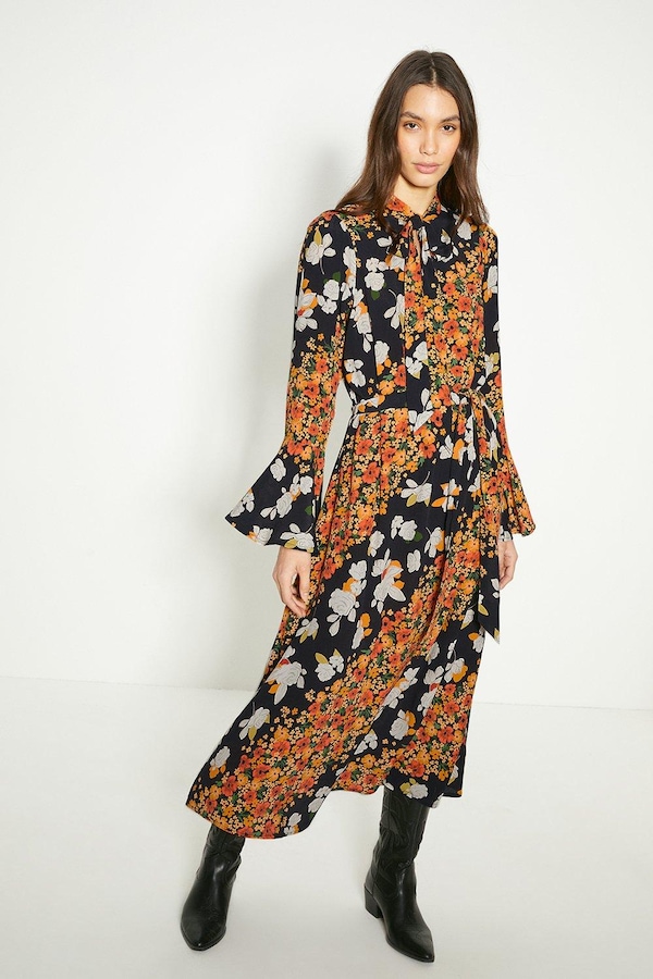 Oasis Diagonal Floral Midi Dress Multi