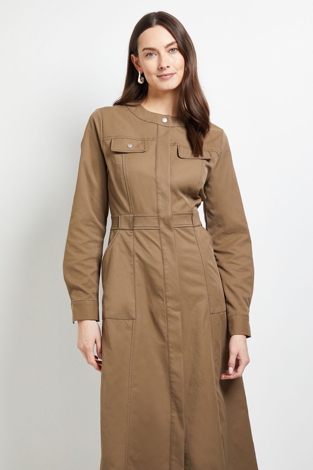 Principles Utility Pocket Collarless Shirt Dress Mocha image 2