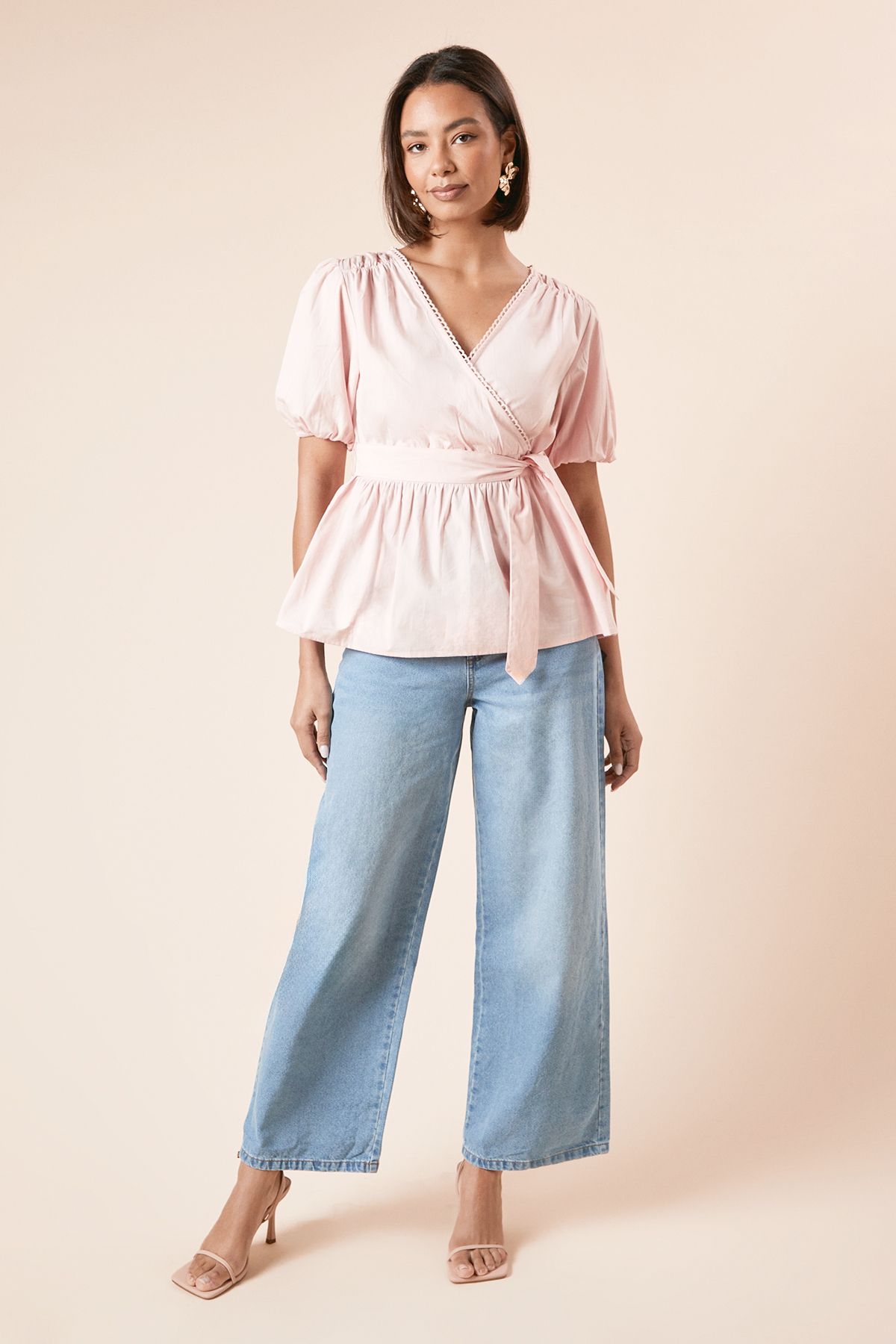 Dorothy Perkins Scallop Trim Wrap Poplin Blouse Pink image 2