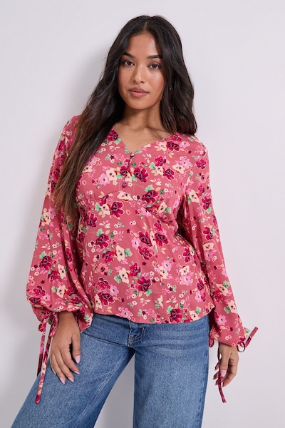 Dorothy Perkins Petite Button Tie Detail Printed Top Pink