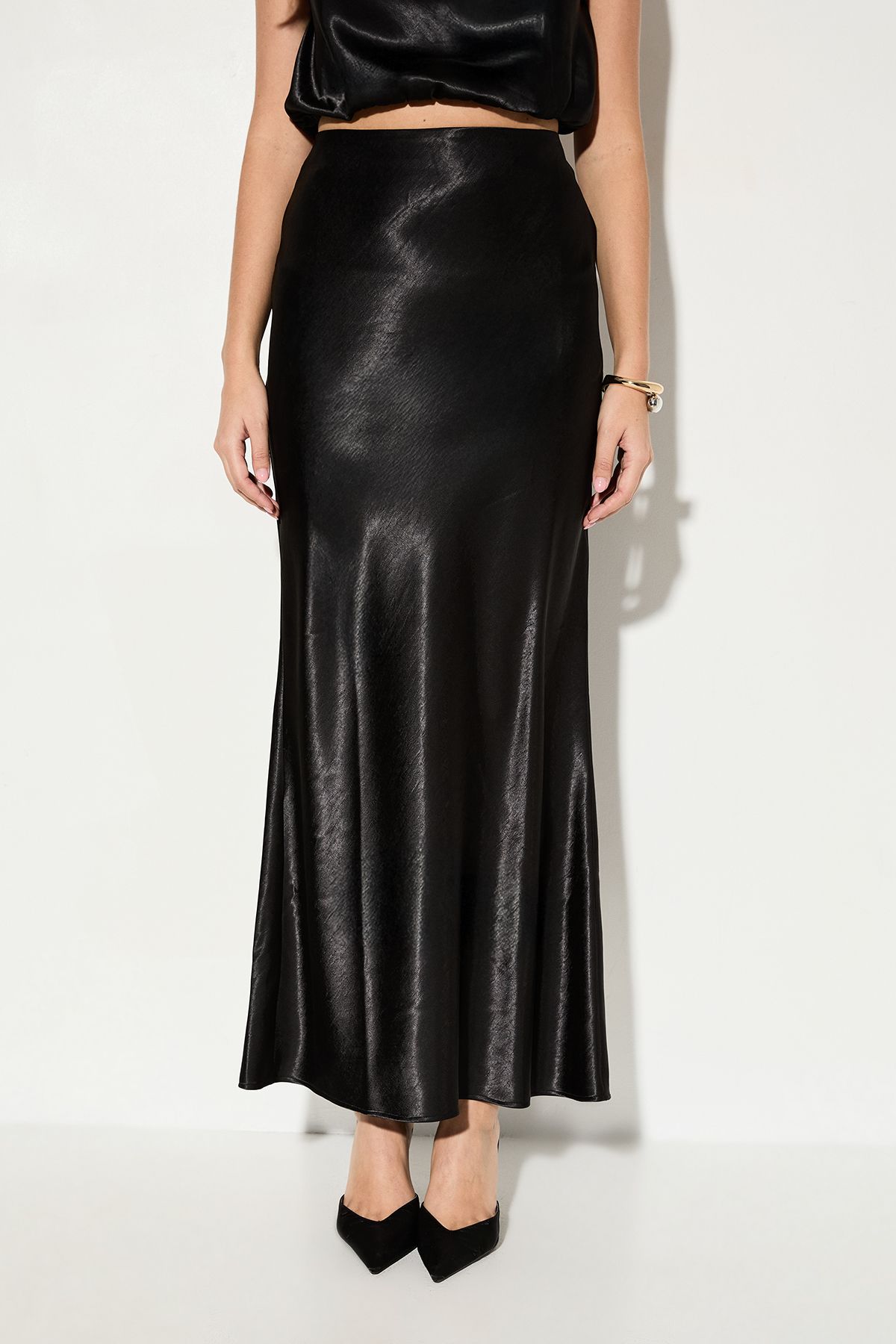 MissPap Premium Satin Bias Puddle Skirt Black image 2