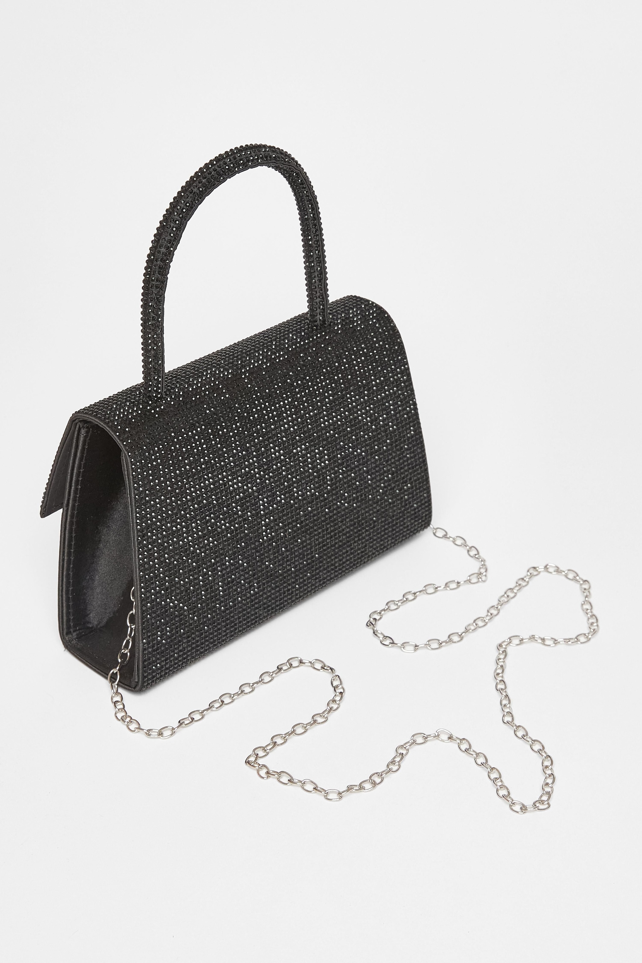 Quiz Black Diamante Top Handle Bag image 4