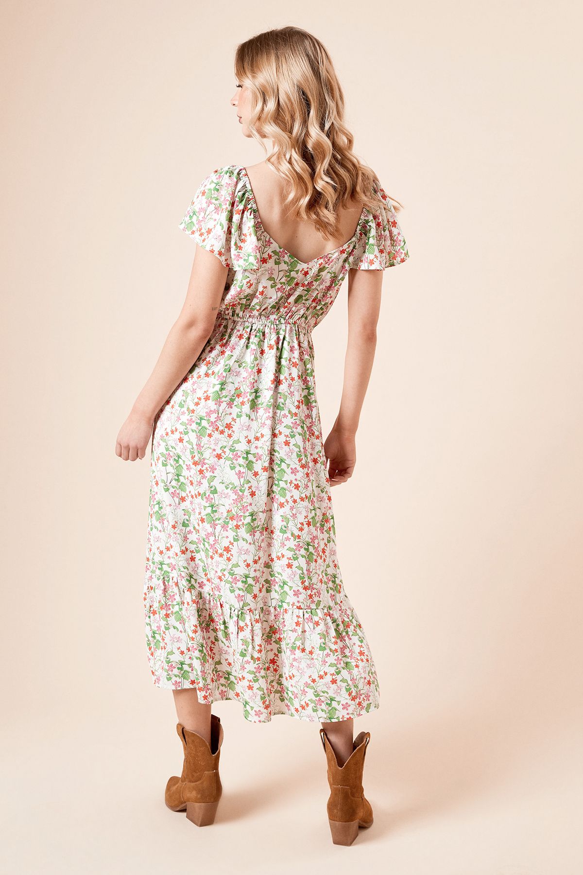 Dorothy Perkins Floral Wrap Front Frill Sleeve Tiered Midi Dress Floral image 3