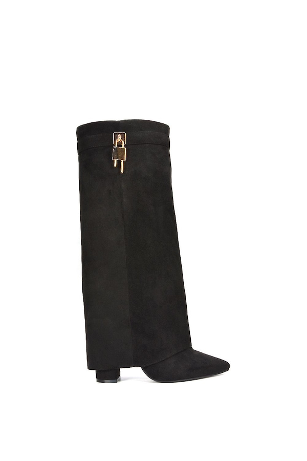 XY London 'Holly' Knee High Fold Over Pointed Toe High Heel Boots