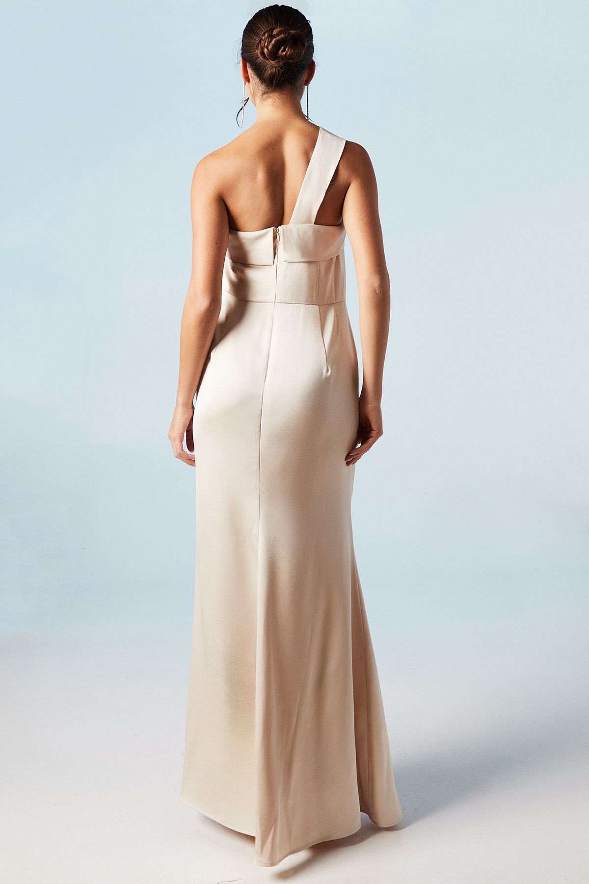 Coast Asymmetric Neckline Satin Bridesmaid Maxi Dress Champagne image 3