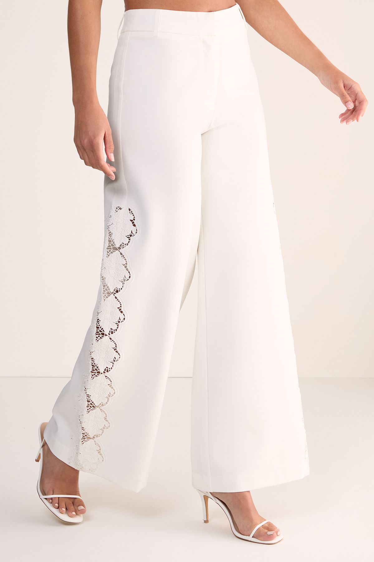 NastyGal Cutwork Side Tailored Wide Leg Pants White image 2