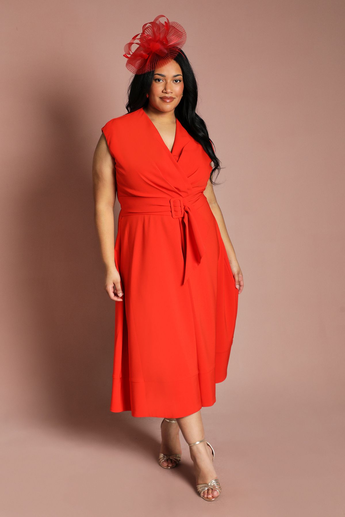Coast Plus Belted Crepe Midi Dress Flame Red