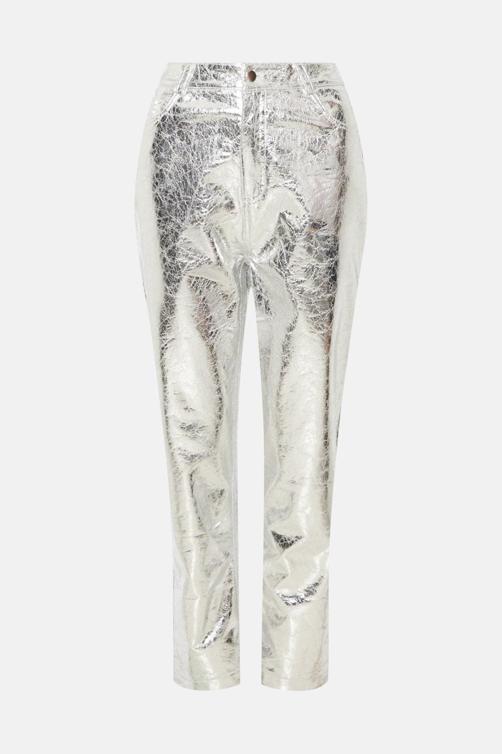 Warehouse Crackle Faux Leather Straight Trouser Silver image 4