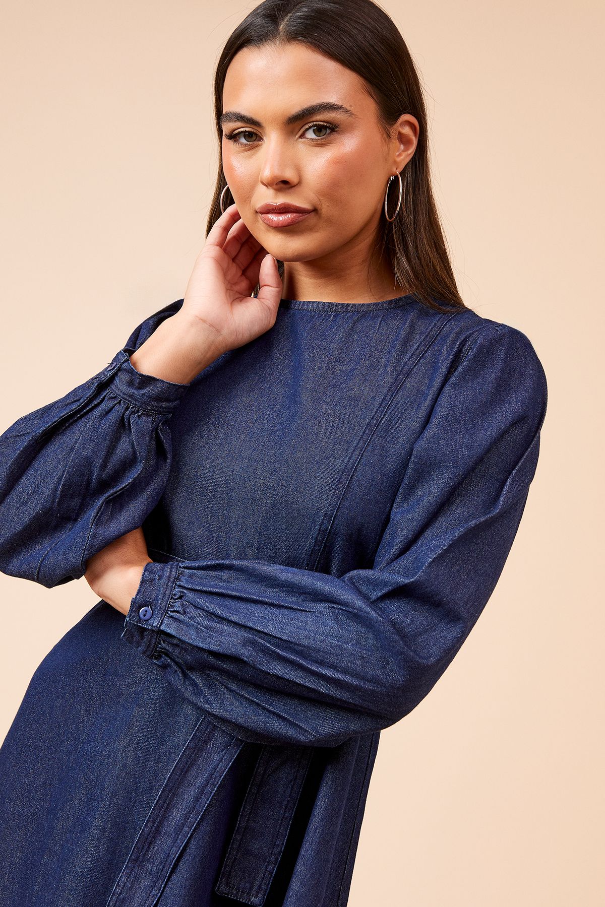 Dorothy Perkins Chambray Seamed Front Detail Mini Dress Indigo image 4