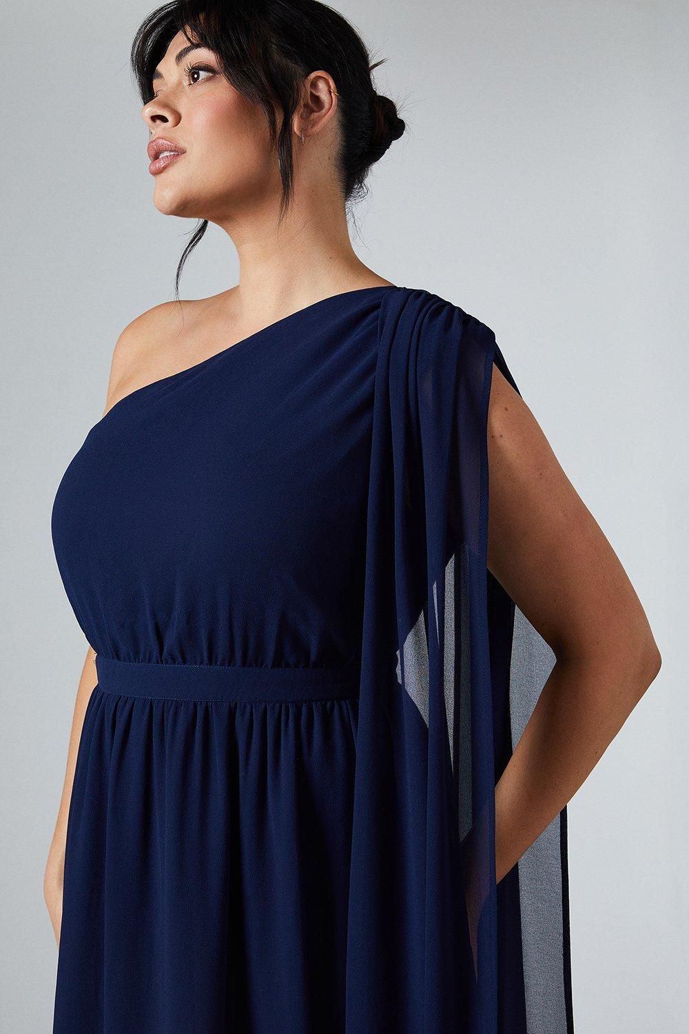 Coast Plus Size Chiffon Drape Shoulder Maxi Bridesmaid Dress Navy image 4