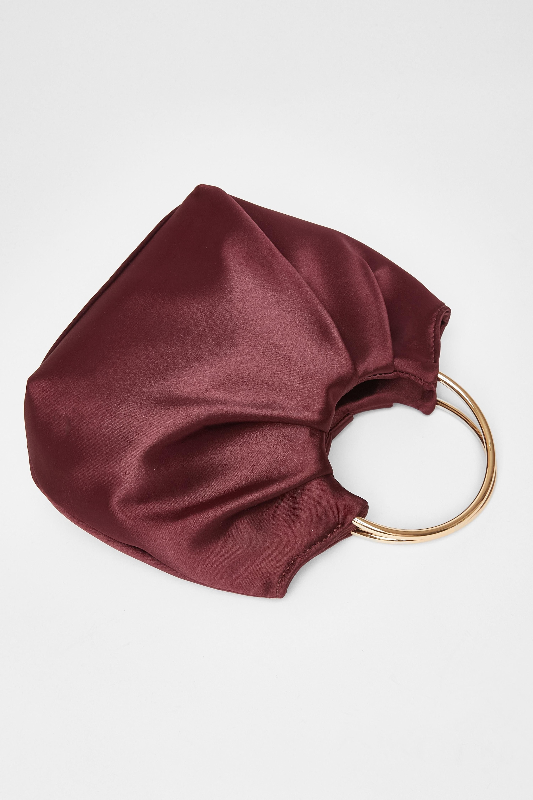 Quiz Burgundy Satin Pleated Top Handle Bag image 4