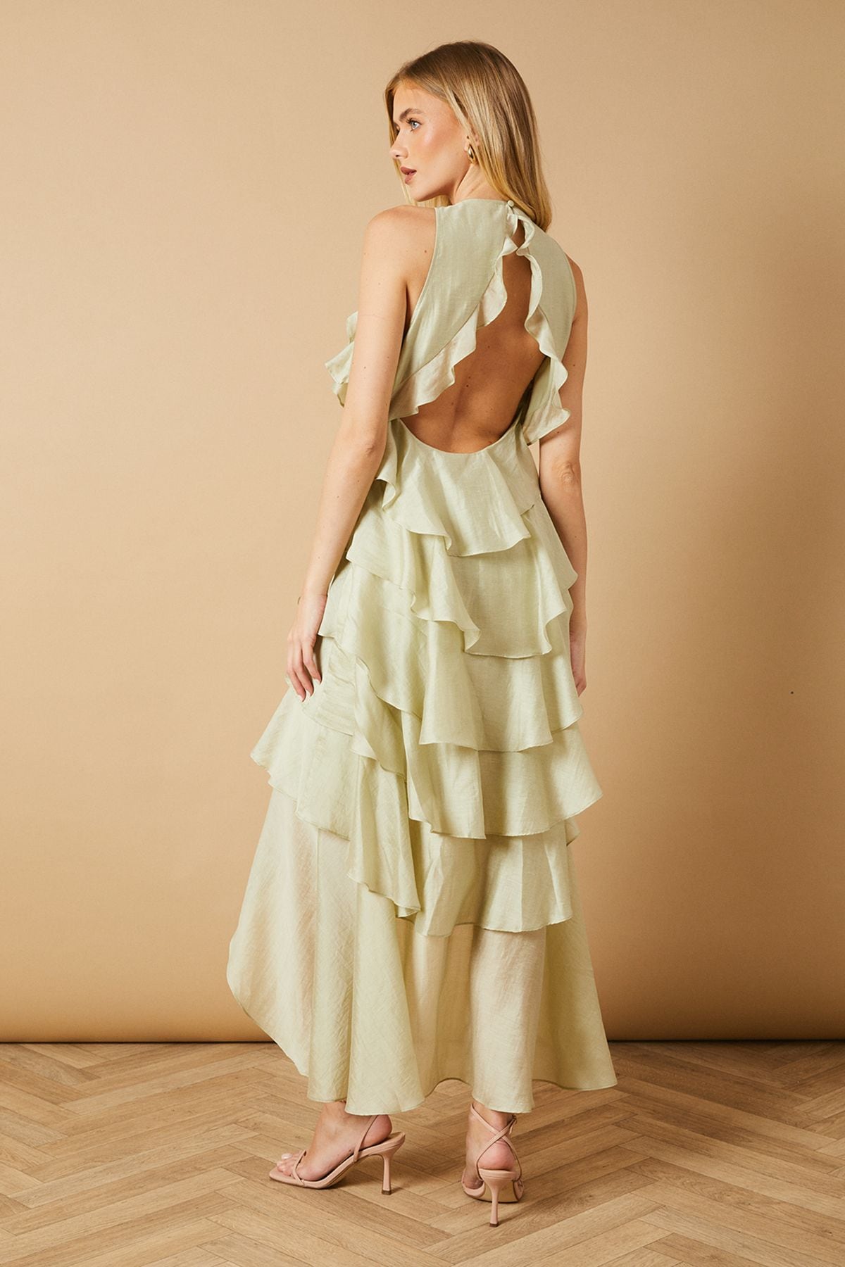 Oasis Ruffle Detail Tiered Midi Dress Green image 3